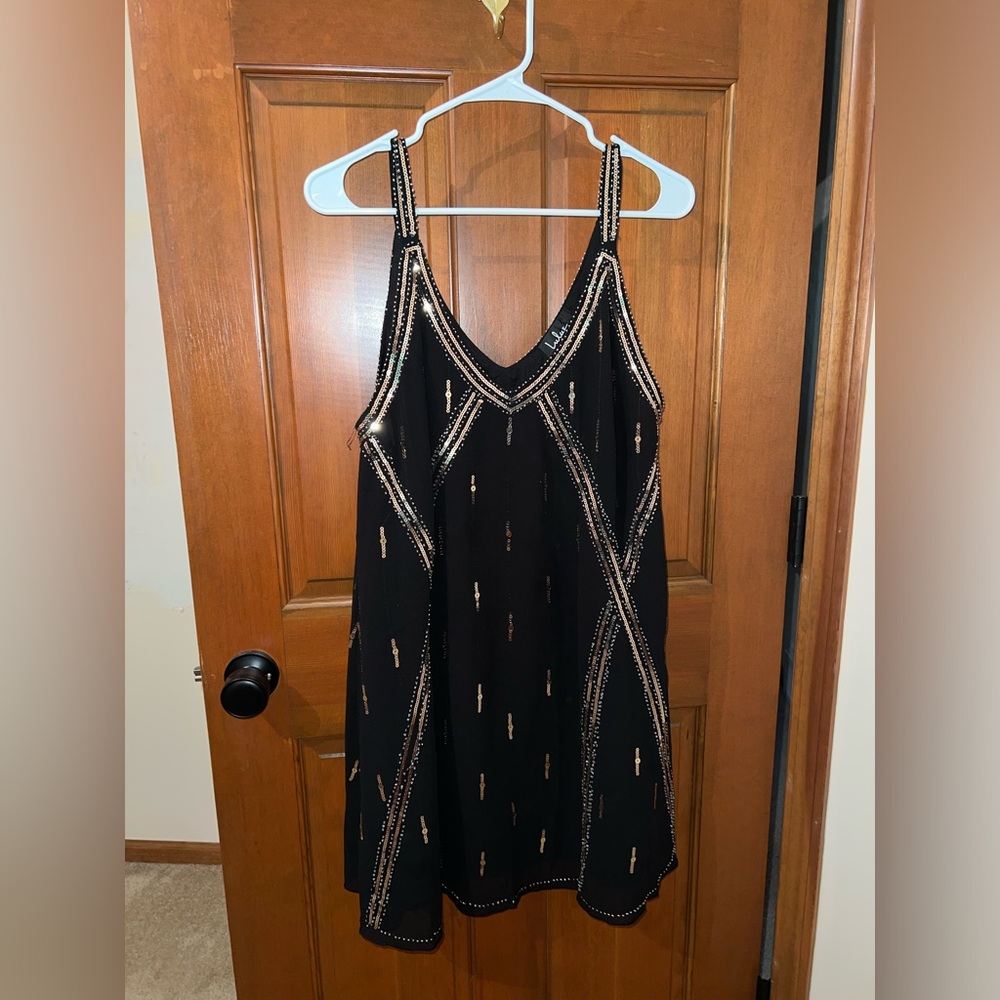 Sequined black shift dress